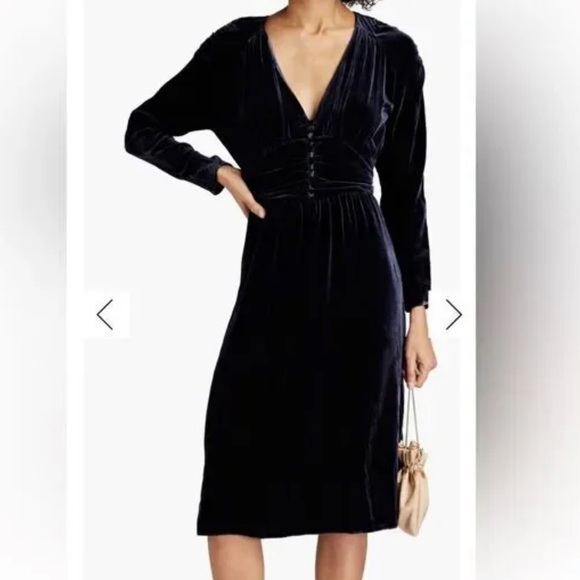 ba&sh Velvet Silk Blend Dress in Midnight Blue Black - Picture 1 of 12